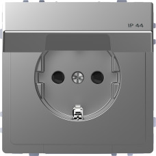 Розетка силовая IP44 с крышкой 2К+З, 16А, 250В, безвинт.зажим, со шторками, Нержавеющая сталь, пластик, D-Life Merten MEG2314-6036