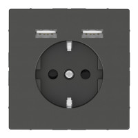 Розетка силовая 2К+З, 16А, c USB 2.4A, тип А+А, винт.зажим, шторки, Антрацит, пластик, D-Life Merten MEG2366-6034