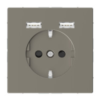 Розетка силовая 2К+З, 16А, c USB 2.4A, тип А+А, винт.зажим, шторки, Никель, металл, D-Life Merten MEG2366-6050