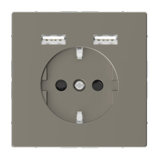 Розетка силовая 2К+З, 16А, c USB 2.4A, тип А+А, винт.зажим, шторки, Никель, металл, D-Life Merten MEG2366-6050
