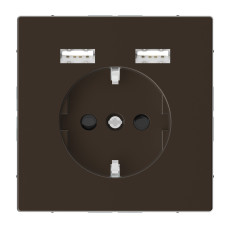 Розетка силовая 2К+З, 16А, c USB 2.4A, тип А+А, винт.зажим, шторки, Мокко, металл, D-Life Merten MEG2366-6052