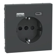 Розетка силовая 2К+З, 16А, c USB 3A, тип А+C, винт.зажим, шторки, Антрацит, пластик, D-Life Merten MEG2367-6034