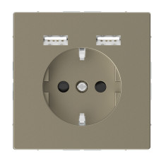 Розетка силовая 2К+З, 16А, c USB 2.4A, тип А+А, винт.зажим, шторки, Сахара, пластик, D-Life Merten MTN2366-6033