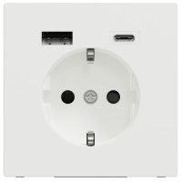Розетка силовая 2К+З, 16А, c USB 3A, тип А+C, винт.зажим, шторки, Белый матовый, пластик, D-Life Merten MTN2367-6037