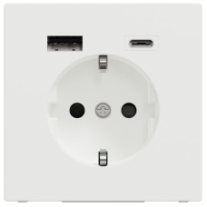 Розетка силовая 2К+З, 16А, c USB 3A, тип А+C, винт.зажим, шторки, Белый матовый, пластик, D-Life Merten MTN2367-6037