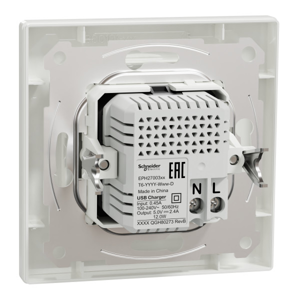 Розетка USB, 2 выхода, тип А+С 2,4А, Белая, Asfora EPH2700321