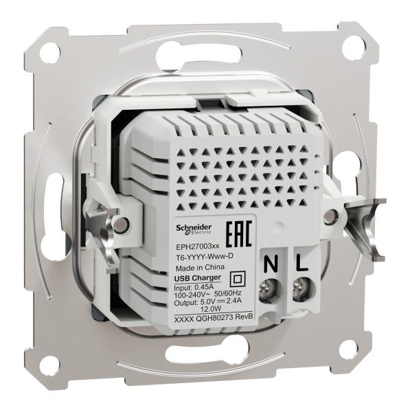 Розетка USB, 2 выхода, тип А+С 2,4А, Сталь, Asfora EPH2700362
