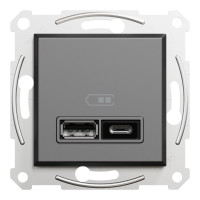 Розетка USB, 2 выхода, тип А+С 2,4А, Антрацит, Asfora EPH2700371