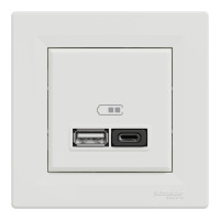 Розетка USB, 2 выхода, тип А+С 3А, 45 Вт, Белая, Asfora EPH2700421