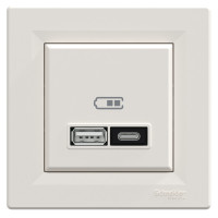 Розетка USB, 2 выхода, тип А+С  21 Вт, Кремовая, Asfora EPH2700523