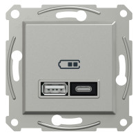 Розетка USB, 2 выхода, тип А+С  21 Вт, Алюминий, Asfora EPH2700561