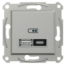 Розетка USB, 2 виходи, тип А+С  21 Вт, Алюміній, Asfora EPH2700561