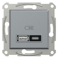 Розетка USB, 2 выхода, тип А+С  21 Вт, Сталь, Asfora EPH2700562