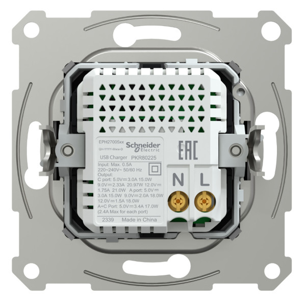 Розетка USB, 2 выхода, тип А+С  21 Вт, Антрацит, Asfora EPH2700571