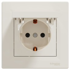 Розетка с заземлением, с крышкой Кремовая, Asfora EPH3100123
