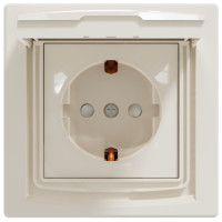 Розетка с заземлением, с крышкой и шторками, IP44, Кремовая, Asfora EPH3100323