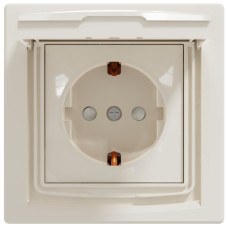 Розетка с заземлением, с крышкой и шторками, IP44, Кремовая, Asfora EPH3100323