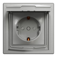 Розетка с заземлением, с крышкой и шторками IP44, Алюминий Asfora, EPH3100361