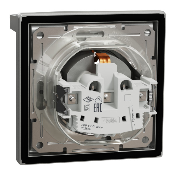 Розетка с заземлением, с крышкой и шторками IP44, Алюминий Asfora, EPH3100361