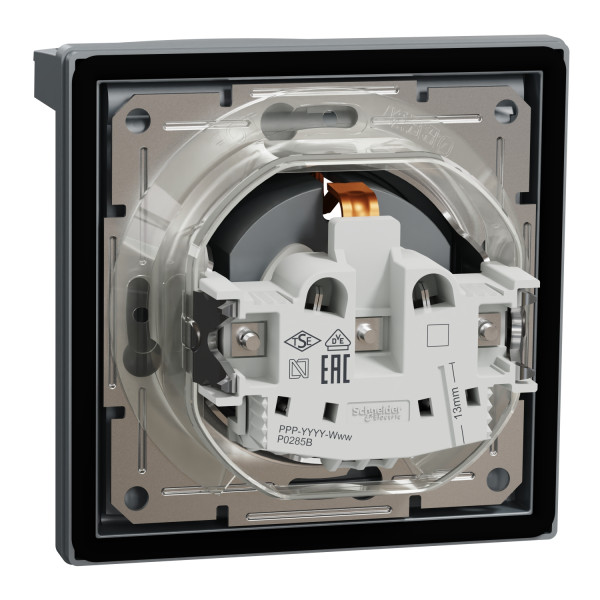Розетка с заземлением, с крышкой и шторками IP44, Сталь Asfora, EPH3100362