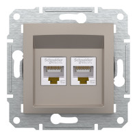 Розетка компьютерная, RJ45, кат.5е, UTP, двойная Бронза Asfora, EPH4400169