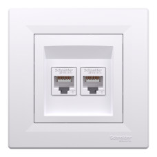 Розетка компьютерная, RJ45, кат.6, UTP, двойная Белая, Asfora EPH4800121
