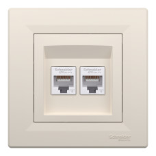 Розетка компьютерная, RJ45, кат.6, UTP, двойная Кремовая, Asfora EPH4800123