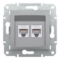 Розетка компьютерная, RJ45, кат.6, UTP, двойная Алюминий Asfora, EPH4800161