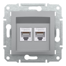 Розетка компьютерная, RJ45, кат.6, UTP, двойная Алюминий Asfora, EPH4800161