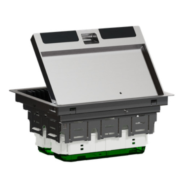 Напольный лючок для розеток, 8 модулей, металл, серый, 70x200x275, Schneider Electric INS52125