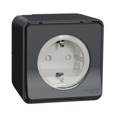 Розетка силовая 2К+З, 16А, со шторками Mureva Styl, IP55, Черный, Schneider Electric MUR36034
