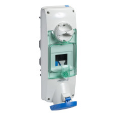 Розетка настінна з блокуючим перемикачем та DIN, 63А, 2Р+Е, IP65, 250В, Schneider Electric PKB63U523