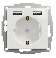 Розетка силова з заземленням + USB A+A, 2.4A, зі шторками, Білий, Sedna Design SDD111052