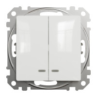 Двухклавишный выключатель с синей подсветкой 10А-250В, Белый, Sedna Design SDD111105L