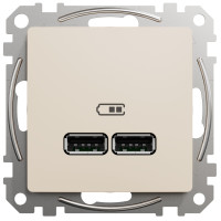 Розетка USB двойная А+А, 2.1А, 230В, Бежевый, Sedna Design SDD112401