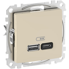 Розетка USB подвійна А+C, 3А, 45Вт, 230В, Бежевий, Sedna Design SDD112404