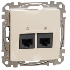 Комп'ютерна розетка подвійна RJ45, кат. 5e, неекр. UTP, Бежевий, Sedna Design SDD112452
