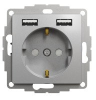 Розетка силова з заземленням + USB A+A, 2.4A, зі шторками, Алюміній, Sedna Design SDD113052