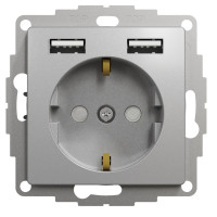 Розетка силова з заземленням + USB A+A, 2.4A, зі шторками, Алюміній, Sedna Design SDD113052