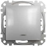 Одноклавишный проходной переключатель c подсветкой, 10А-250В, Алюминий, Sedna Design SDD113106L