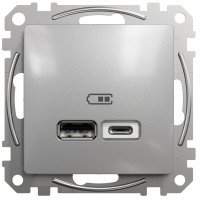Розетка USB двойная А+C, 2.4А, 230В, Алюминий, Sedna Design SDD113402
