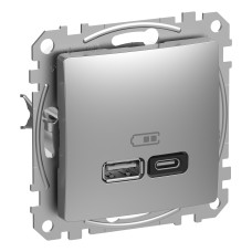 Розетка USB подвійна А+C, 3А, 45Вт, 230В, Алюміній, Sedna Design SDD113404