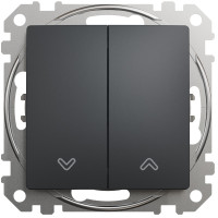 Вимикач для жалюзі кнопковий, 10А-250В, Чорно-сірий, Sedna Design SDD114114