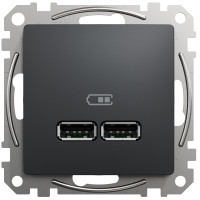 Розетка USB двойная А+А, 2.1А, 230В, Черно-серый, Sedna Design SDD114401