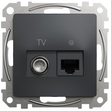 Комп'ютерна розетка RJ45+TV, кат. 6, неекр. UTP, Чорно-сірий, Sedna Design SDD114469T