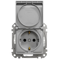 Розетка силова з заземленням з кришкою IP44, 16A - 250В зі шторками, Алюміній, Sedna Design SDD213024