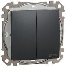 Двохклавішний вимикач IP44, 10А-250В, Чорно-сірий, Sedna Design SDD214105