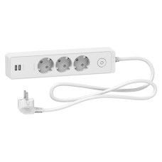 Удлинитель на 3 розетки + 2хUSB 2.4А, кабель 1.5 метра, белый, Schneider Electric ST943U1W