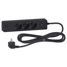 Удлинитель на 3 розетки + 2хUSB 2.4А, кабель 3 метра, черный, Schneider Electric ST943U3B