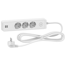 Удлинитель на 3 розетки + 2хUSB 2.4А, кабель 3 метра, белый, Schneider Electric ST943U3W